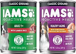 Iams ProActive Health Classic Ground with Slow Cooked Chicken & Rice Healthy Aging + Ground with Lamb & Whole Grain Rice Wet Dog Food