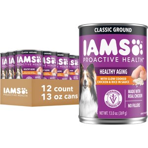 Iams ProActive Health Classic Ground with Slow Cooked Chicken & Rice Healthy Aging Senior Canned Wet Dog Food, 13-oz can, case of 12