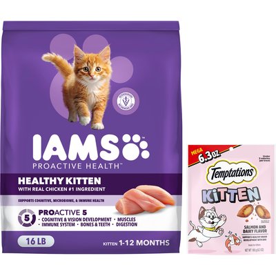 Iams Iams ProActive Health Kitten Dry Cat Food + Temptations Salmon & Dairy Flavor Treats