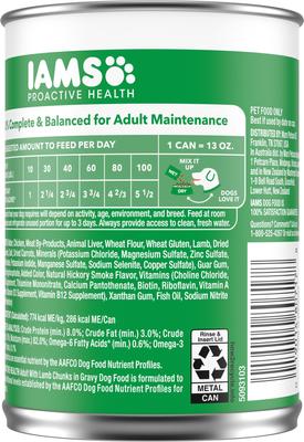 Show full view: Iams Proactive Health Lamb Chunks in Gravy Canned Wet Dog Food, 13-oz can, case of 12 slide 3 of 10
