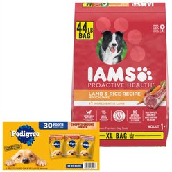 Iams Proactive Health Minichunks Small Kibble with Lamb & Rice Dry Food + Pedigree Chopped Ground Dinner Variety Pack Wet Dog Food