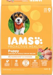 Iams Proactive Health Puppy High Protein DHA Formula Real Chicken Dry Food + Classic Ground Chicken & Rice Puppy Wet Dog Food slide 2 of 9