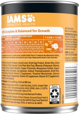 Show full view: Iams Proactive Health Puppy High Protein DHA Formula Real Chicken Dry Food + Classic Ground Chicken & Rice Puppy Wet Dog Food slide 8 of 9
