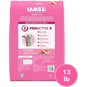 Iams Proactive Health Sensitive Digestion & Skin Turkey Dry Cat Food, 13-lb bag