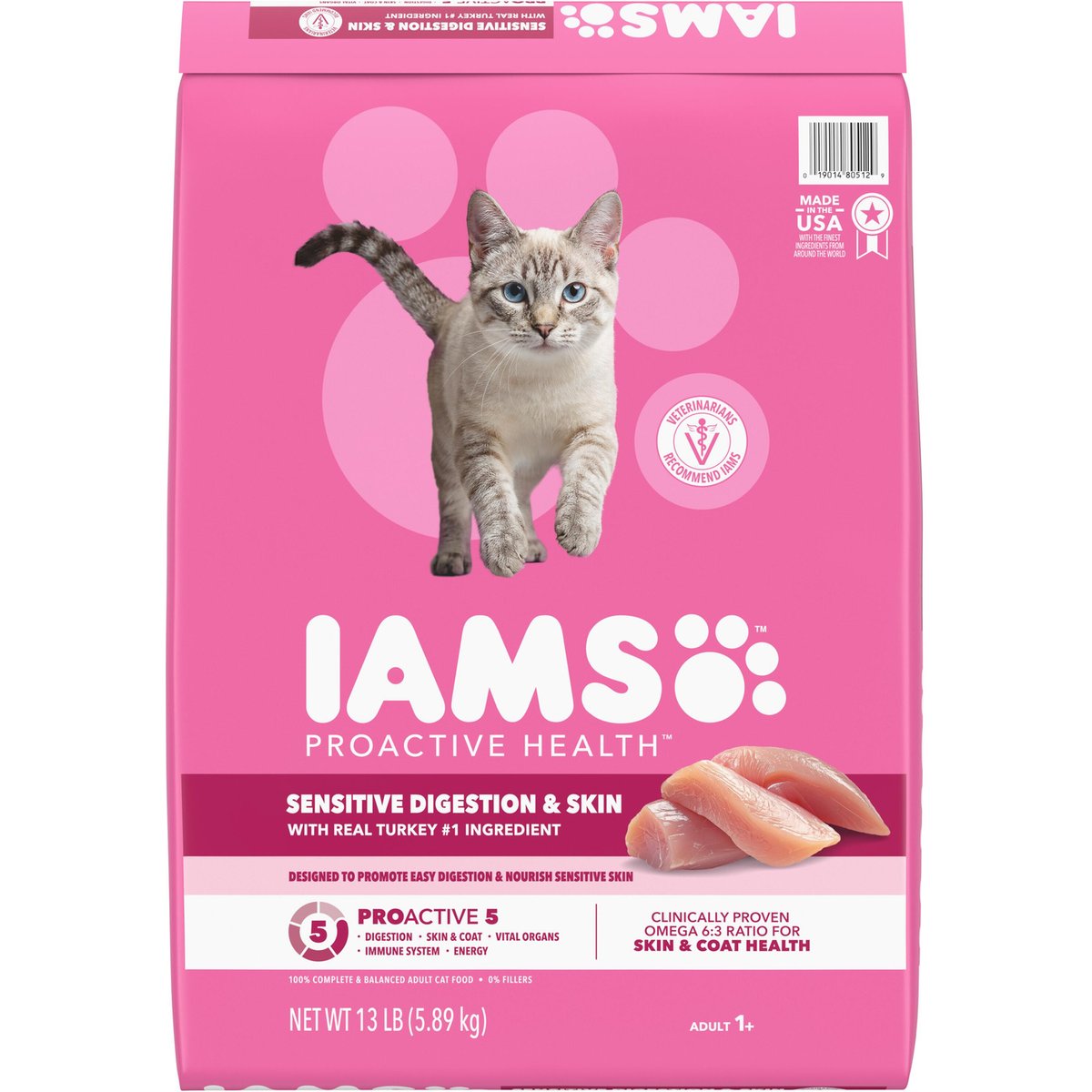 Iams Proactive Health Sensitive Digestion & Skin Turkey Dry Cat Food, 26-lb bundle