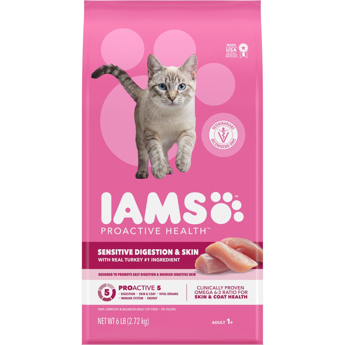 Iams Proactive Health Sensitive Digestion & Skin Turkey Dry Cat Food, 6-lb bag