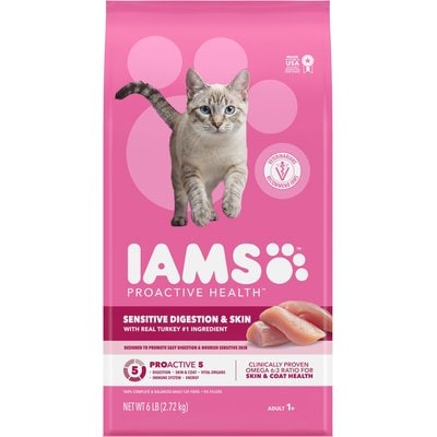 Iams Iams Proactive Health Sensitive Digestion & Skin Turkey Dry Cat Food, 6-lb bag
