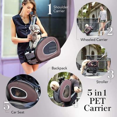 Show full view: Ibiyaya 5-in-1 Combo EVA Airline-Approved Dog & Cat Carrier & Stroller, Brown slide 2 of 9