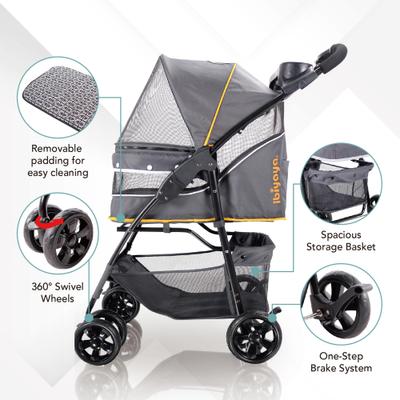 Show full view: Ibiyaya Cloud 9 Dog & Cat Pet Stroller, Mustard Yellow, Small slide 3 of 8