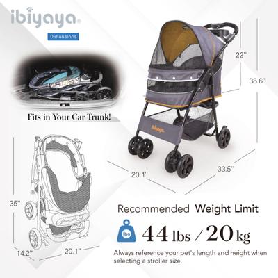 Show full view: Ibiyaya Cloud 9 Dog & Cat Pet Stroller, Mustard Yellow, Small slide 5 of 8