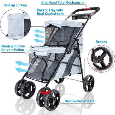 Show full view: Ibiyaya Double Decker Bus Dog & Cat Stroller, Silver/Gray slide 5 of 9