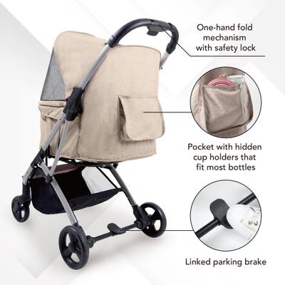Show full view: Ibiyaya Evolution Speedy Fold Buggy Dog & Cat Stroller, Oatmeal Tan slide 4 of 11