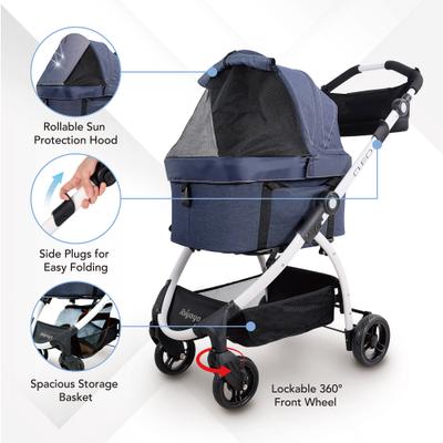 Show full view: Ibiyaya New CLEO Travel System Cat & Dog Stroller, Medium, Blue Jeans slide 7 of 9