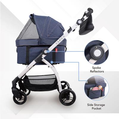 Show full view: Ibiyaya New CLEO Travel System Cat & Dog Stroller, Medium, Blue Jeans slide 3 of 9