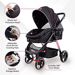 Ibiyaya Retro Luxe Cat & Dog Stroller, Large, Black slide 2 of 9
