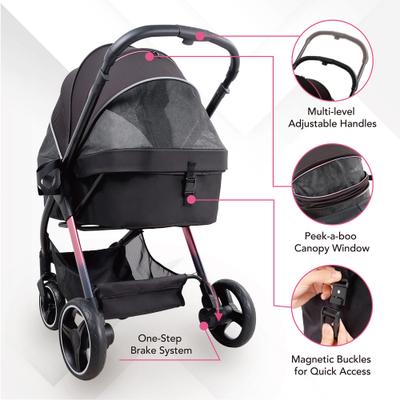 Show full view: Ibiyaya Retro Luxe Cat & Dog Stroller, Large, Black slide 4 of 11