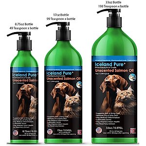 Iceland Pure Pet Products Unscented Pharmaceutical Grade Salmon Oil Liquid Dog & Cat Supplement, 33-fl oz bottle