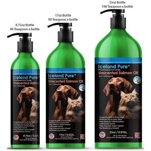 Iceland Pure Pet Products Unscented Pharmaceutical Grade Salmon Oil Liquid Dog & Cat Supplement, 8.75-fl oz bottle