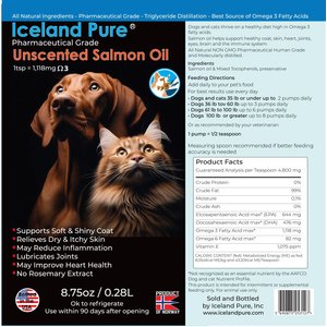 Iceland Pure Pet Products Unscented Pharmaceutical Grade Salmon Oil Liquid Dog & Cat Supplement, 8.75-fl oz bottle