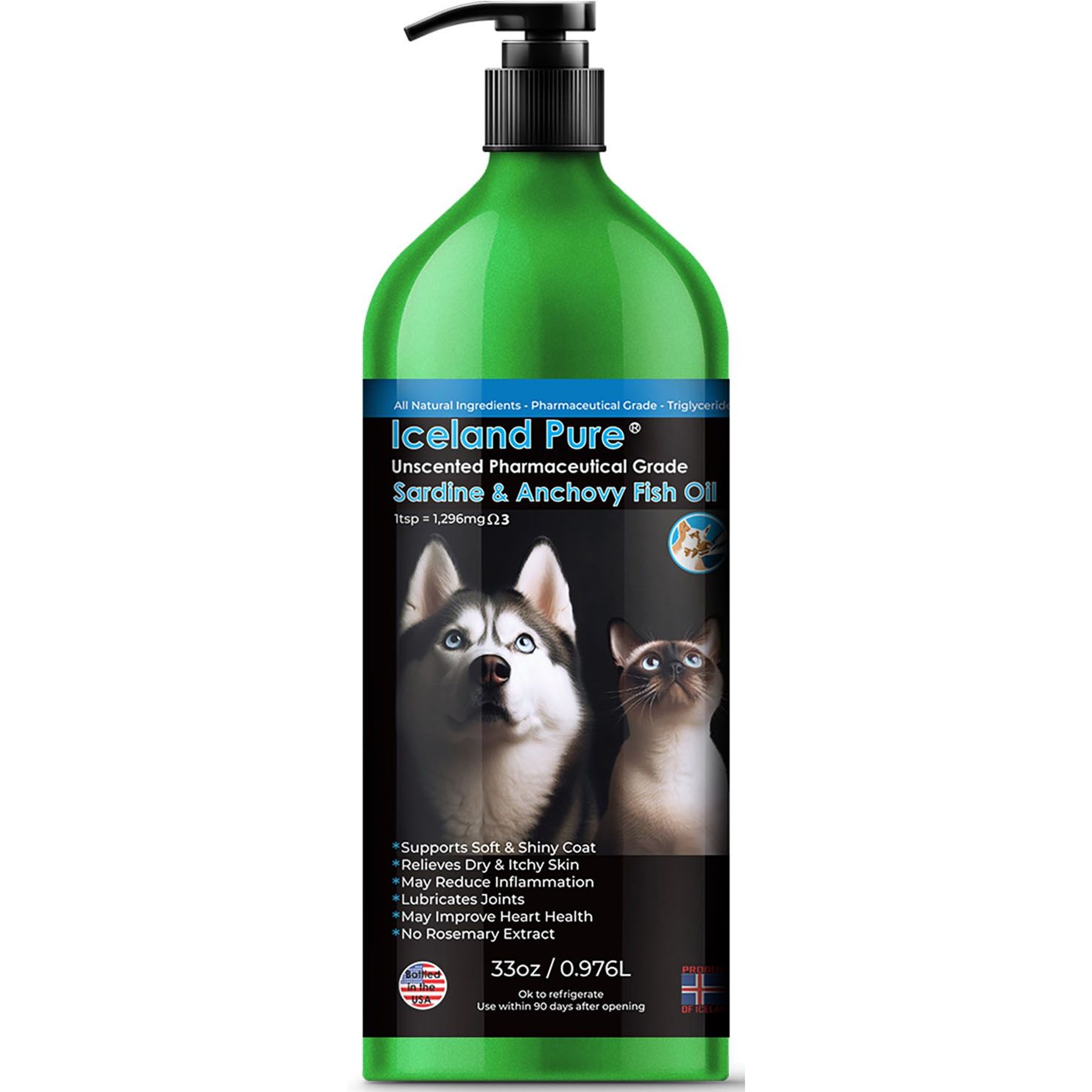 Iceland Pure Pet Products Sardine & Anchovy Oil Liquid Dog & Cat Supplement, 33-oz