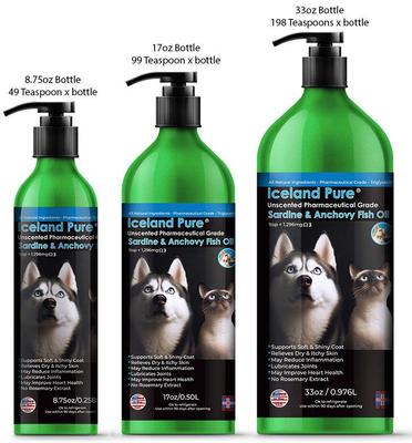 Show full view: Iceland Pure Pet Products Unscented Pharmaceutical Grade Sardine & Anchovy Oil Liquid Dog & Cat Supplement, 8.75-fl oz bottle slide 3 of 7