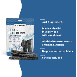 Icelandic+ Cod & Blueberry Combo Sticks Dog Treats, 6 count