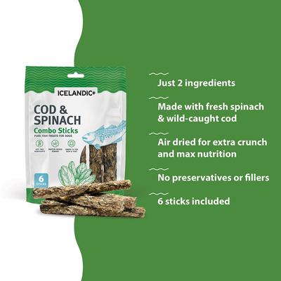 Show full view: Icelandic+ Cod & Spinach Combo Sticks Dog Treats, 6 count slide 5 of 6