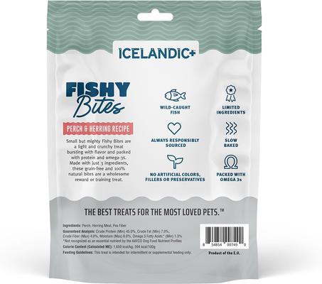 Show full view: Icelandic+ Fishy Bites Perch & Herring Recipe Dog Treats, 2-oz bag slide 3 of 4