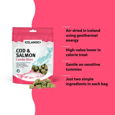 Show full view: Icelandic+ Grain-Free Cod & Salmon Combo Bites Dog Treats, 3-oz bag slide 6 of 7