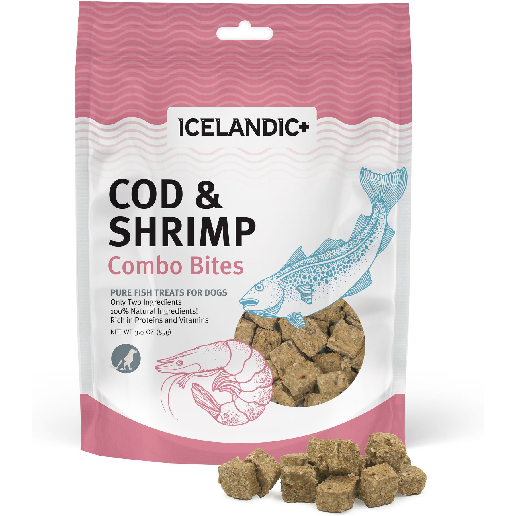 Icelandic+ Grain-Free Cod & Shrimp Combo Bites Dog Treats, 3-oz bag