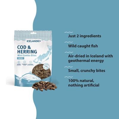 Show full view: Icelandic+ Grain-Free Mini Cod & Herring Combo Bites Adult Crunchy Cat Treats, 1.7-oz bag slide 4 of 5
