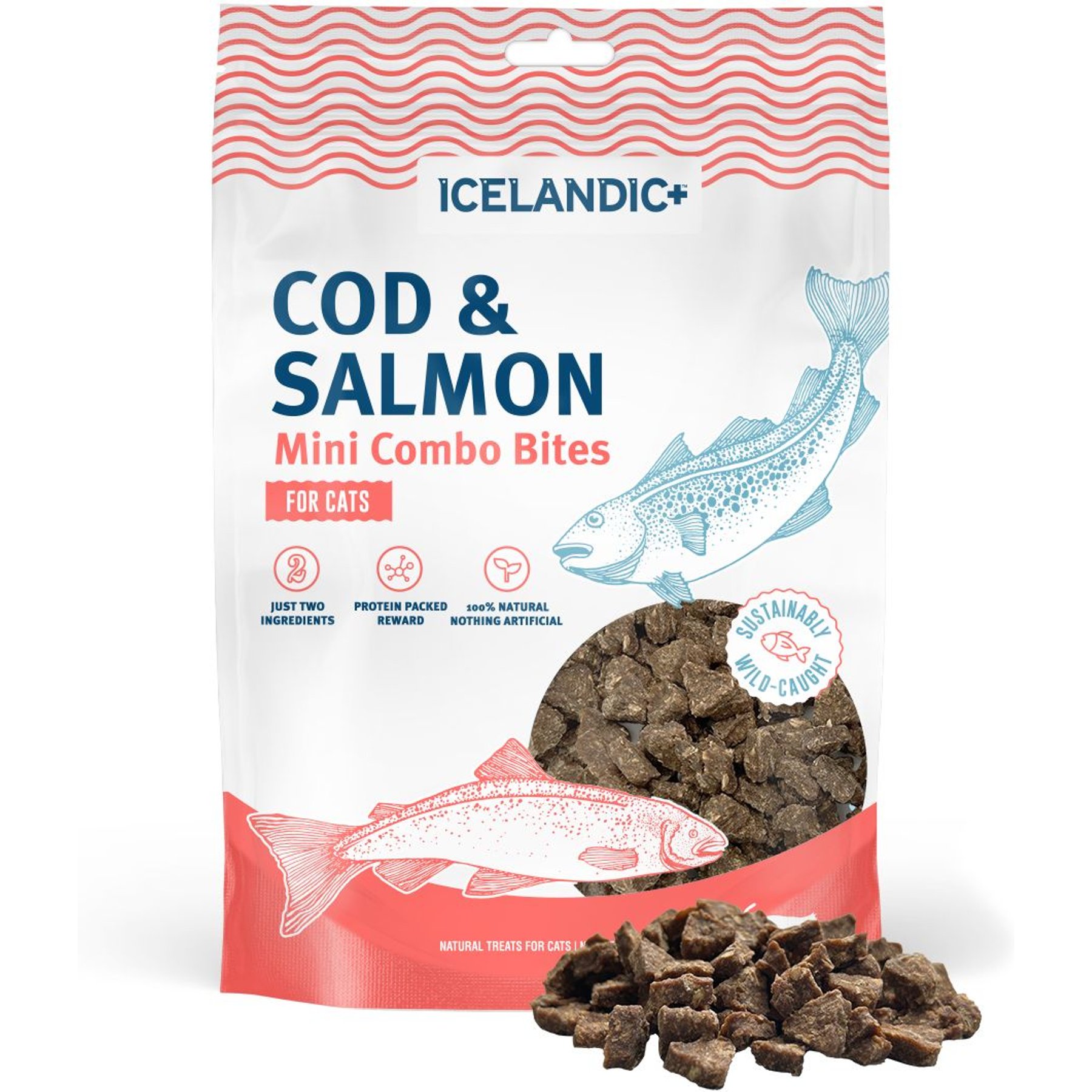 Icelandic+ Grain-Free Mini Cod & Salmon Combo Bites Adult Crunchy Cat Treats, 1.7-oz bag