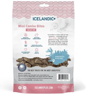 Show full view: Icelandic+ Grain-Free Mini Cod & Shrimp Combo Bites Adult Crunchy Cat Treats, 1.7-oz bag slide 3 of 5