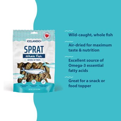 Show full view: Icelandic+ Grain-Free Sprats Whole Fish Adult Crunchy Cat Treats, 0.85-oz bag slide 4 of 7