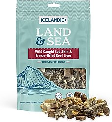 Icelandic+ Land & Sea Cod Skin & Beef Liver Freeze-Dried Dog Treats, 2.4-oz bag