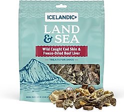 Icelandic+ Land & Sea Cod Skin & Beef Liver Freeze-Dried Dog Treats, 6.75-oz bag
