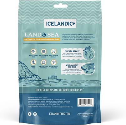 Show full view: Icelandic+ Land & Sea Cod Skin & Chicken Breast Freeze-Dried Dog Treats, 2.4-oz bag slide 3 of 7
