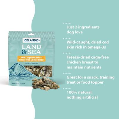 Show full view: Icelandic+ Land & Sea Cod Skin & Chicken Breast Freeze-Dried Dog Treats, 6.75-oz bag slide 7 of 8