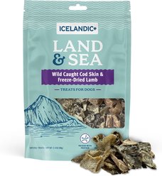 Icelandic+ Land & Sea Cod Skin & Lamb Freeze-Dried Dog Treats, 2.4-oz bag