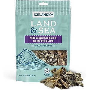 Icelandic+ Land & Sea Cod Skin & Lamb Freeze-Dried Dog Treats, 2.4-oz bag