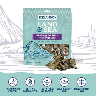 Show full view: Icelandic+ Land & Sea Cod Skin & Lamb Freeze-Dried Dog Treats, 2.4-oz bag slide 6 of 8