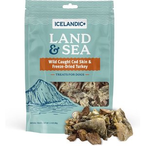 Icelandic+ Land & Sea Cod Skin & Turkey Freeze-Dried Dog Treats, 2.4-oz bag
