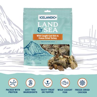 Show full view: Icelandic+ Land & Sea Cod Skin & Turkey Freeze-Dried Dog Treats, 2.4-oz bag slide 6 of 8