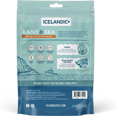 Show full view: Icelandic+ Land & Sea Cod Skin & Turkey Freeze-Dried Dog Treats, 2.4-oz bag slide 3 of 8
