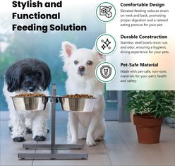 Iconic Pet Adjustable Stainless Steel Elevated Dog Bowl, H Design, 2-qt slide 2 of 5