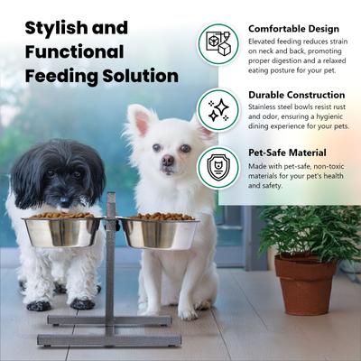 Show full view: Iconic Pet Adjustable Stainless Steel Elevated Dog Bowl, H Design, 2-qt slide 2 of 5