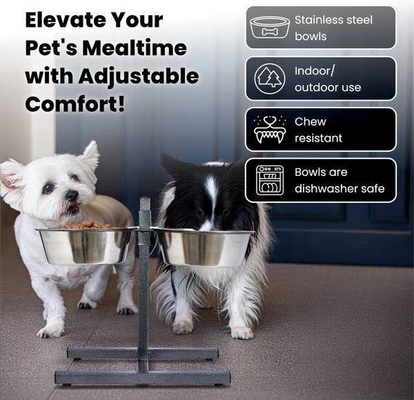 Iconic Pet Adjustable Stainless Steel Elevated Dog Bowl, H Design
