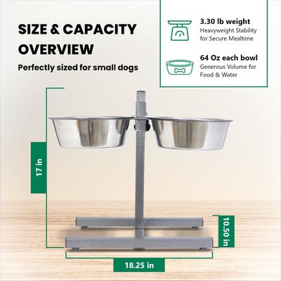 Show full view: Iconic Pet Adjustable Stainless Steel Elevated Dog Bowl, H Design, 2-qt slide 4 of 5