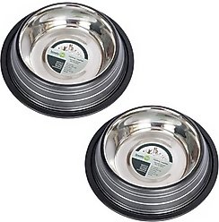 Iconic Pet Color Splash Stripe Non-Skid Dog Bowl, 2 count, Black, 1-cup