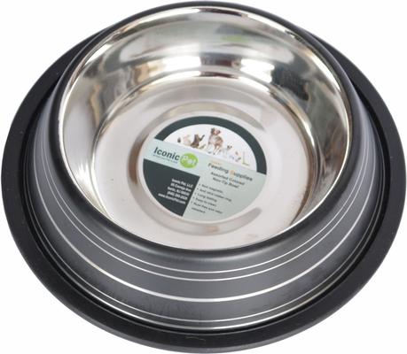 Show full view: Iconic Pet Color Splash Stripe Non-Skid Dog Bowl, 2 count, Black, 2-cup slide 2 of 9